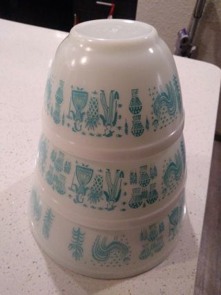 Vintage Pyrex Turquoise Amish Butterprint Nesting Mixing Bowls 401 402 403