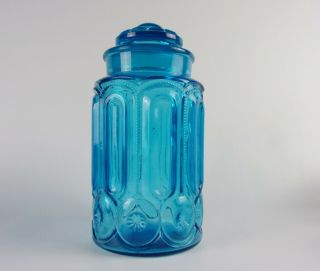 Vintage Blue Glass Canister Moon And Stars L.  E.  Smith Large