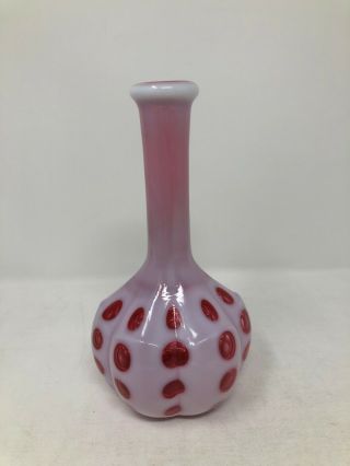 Fenton Cranberry Opalescent Coin Dot Barber Bottle Vase 7 1/4 "