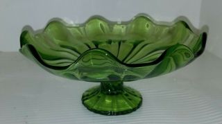 Vintage Emerald Green Glass Candy Dish Nut Dish Ruffled Edge Footed