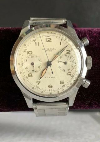 Universal Geneve Compur Chronograph Stainless Watch Swiss 22409