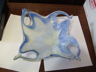 Vintage Murano Italian Blown Art Glass Blue,  White,  Yellow Dish/bowl