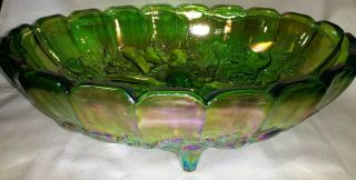 Vintage Iridescence Lime Green Indiana Carnival Glass Footed Oval Center Bowl