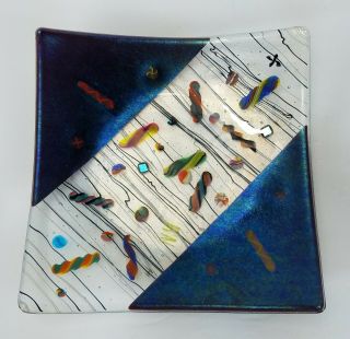 Signed Kurt Mcvay Hand Crafted Studio Art Glass Plate Dish 9 3/4 " X 9 3/4 "