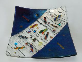 Signed KURT MCVAY Hand Crafted Studio Art Glass Plate Dish 9 3/4 