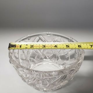 Tiffany Co.  Crystal Glass Bowl Dish Signed Etched Basket Weave Bamboo 6 