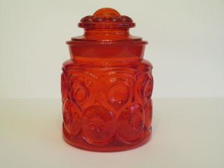 Gorgeous Vintage Le Smith Red Amberina Glass Moon & Stars 7 " Coffee Canister