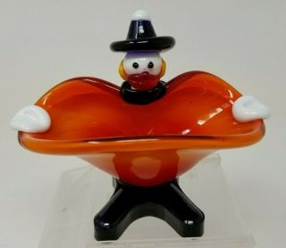 Vintage Orange Cream Creepy Clown Candy Dish Hand Blown And Pulled