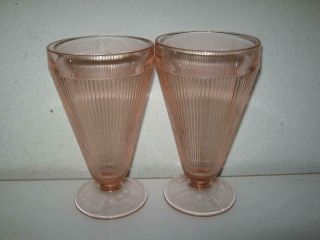 Two {2} Jeannette Homespun Pink Iced Tea Glasses/tumblers {nice}