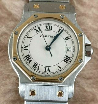 Cartier Santos Octagon 18k Gold & Stainless Steel 30mm Boy Sized Watch
