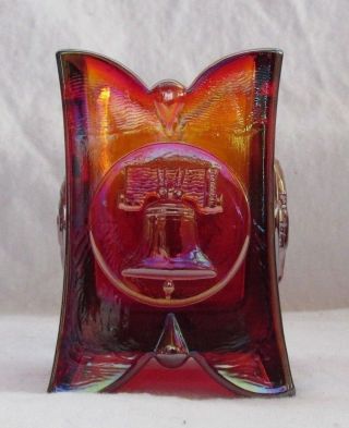 Joe St.  Clair Glass.  Red Carnival Three Presidents Profiles Toothpick Holder 2