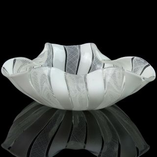 Salviati Murano White Cane Zanfirico Ribbons Italian Art Glass Ring Trinket Bowl 2