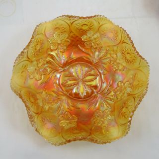 Millersburg Primrose Marigold Carnival Glass Bowl Finecut Heart Ext Bw0591