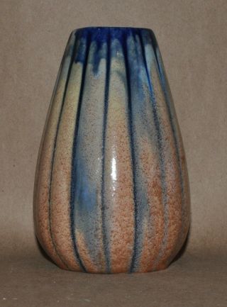 Vintage Thulin Belgium Art Pottery Cabinet Vase Majolica Drip Glaze Blue 4.  75 "