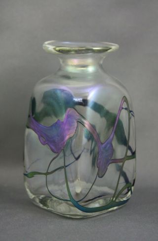 Robert Held Art Glass Signed Bud Vase Iridescent 3 1/4 "