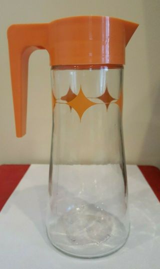 Vintage Anchor Hocking Retro Orange Water Iced Tea Juice Pitcher Carafe W/ Lid