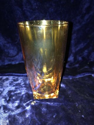 Set of 8 Vintage Amber Iridescent Square Bottom Drinking Glasses Tumblers 5 