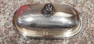 Duncan & Miller Teardrop Elegant Clear Glass Butter Dish W/ Silver Plated Lid