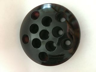 Vintage Black Round Glass Tapered Base Flower Frog - 11 Holes Dome