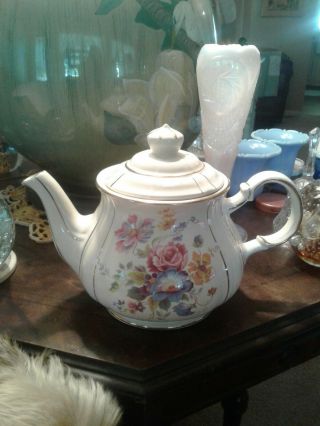 Vintage Sadler England Teapot Gold Trim Floral Euc