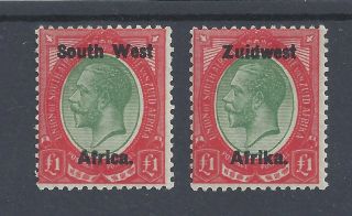 South West Africa 1923 £1 Green And Red Singles Setting Ii Hinged Sg 27