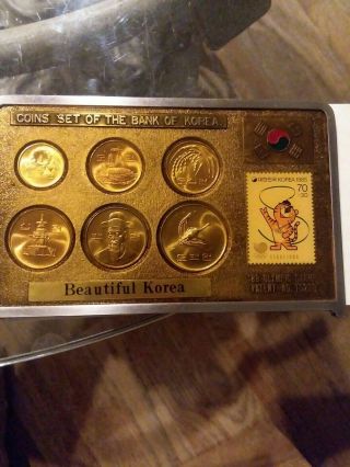 1988 Olympic Games Seoul Coin Set Of The Bank Of Korea With Olympic Stamp Rare
