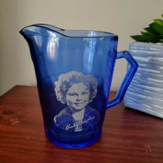 Vintage Shirley Temple Cobalt Blue Mini Pitcher Hazel Atlas Glassware