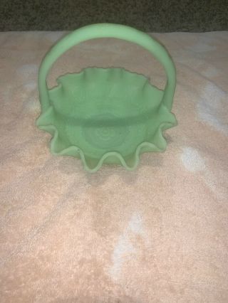 Vintage Fenton Lime Green Ruffled Basket With Handle