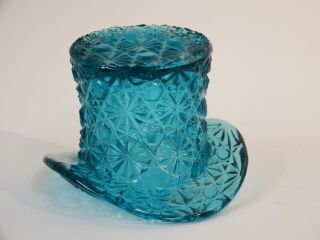 Vintage Blue Glass Fenton Daisy And Button Top Hat