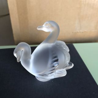 Lalique Swans In Frosted Crystal On Small Base