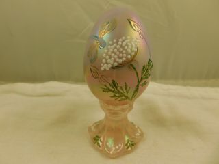 Vintage Fenton Glass Pink Iridescent Thistle Flower Egg Ltd Ed Signed Numbered