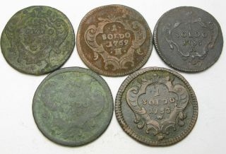 Gorizia / Gorica (italian State) 1 Soldo 1753/1788 - Copper - 5 Coins.  - 3797
