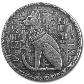 1/2 Oz.  999 Fine Silver Cat Goddess Bastet Egyptian Monarch Relic Coins Bu,