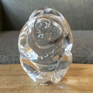 $250 Steuben Glass Monkey Hand Cooler Paperweight Signed Figurine Clear Crystal