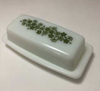 Vintage Pyrex Spring Blossom Crazy Daisy Green Covered Butter Dish Mid Century