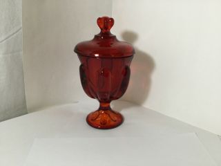 Vintage Viking Glass Ruby Red Six Petal Covered Candy Apothecary Dish And Lid