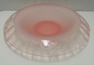 Vintage Pink Depression? Glass Centerpiece Bowl Etched Flowers Berries Leaves
