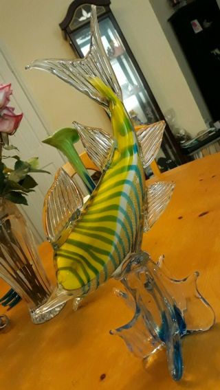 " Murano " Style Glass Angel Fish Sculpture