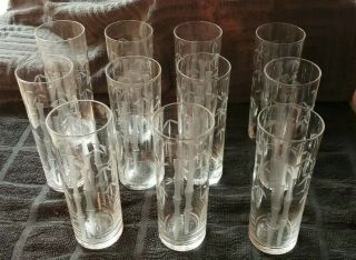 Set Of 11 Noritake Crystal 5 7/8 " Tall Bamboo Whiskey Sour Glasses