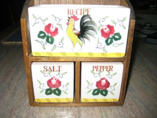 Vintage Ucagco Py Early Provincial Rooster And Roses Wall Recipe/ Salt & Pepper