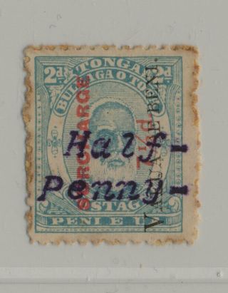 Tonga 1896 1/2d On 7 1/2d On 2d Pale Blue,  Sc 37,  On Piece,  No Cancel