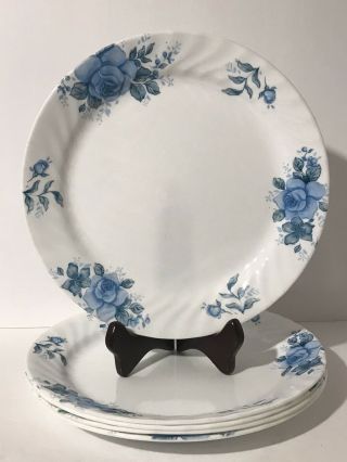 Set Of 5 Corelle Blue Velvet Dinner Plates Rose Swirl Edge