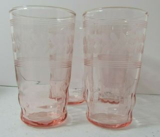 Set Of 4 Pink Depression Glass Tumblers Juice Glasses Premiums