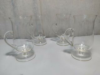 Set Of Four (4) Vintage Clear Glass With Handles Mugs Coffee Cups On Pedestals