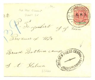 South Africa - - Zar 1901 Cover To Pow Camp St.  Helena - Rare - - F/vf