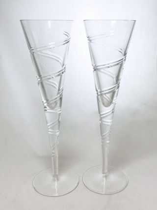 Set Of 2 Shannon Lead Crystal Swirl Champagne Flute Stemware Glasses By Godinger
