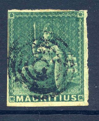 Mauritius 1858 - 62 Britannia 4d Green Four Very Close To Large Margins Good