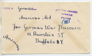 Jamaica 1941 German Prisoner Of War Internment Camp Cover To Usa With Cachets