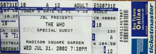 The Who & Robert Plant Concert Ticket Stub Madison Square Garden 7/31/2002