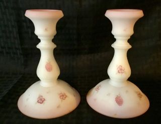 Signed Fenton Berries & Blossoms White Satin With Pink Spray “donna R”